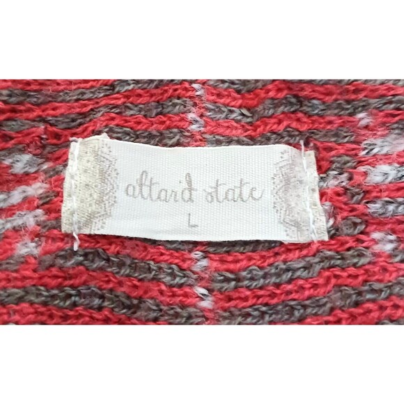 Altar'd State Wrap Sweater Jacket Navajo Southwest Gray Coral Knit Fringed Sz L - Picture 7 of 8